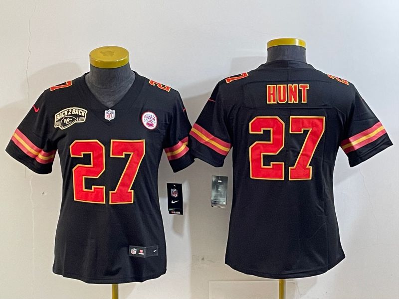 Youth Kansas City Chiefs #27 Hunt Black Second generations 2025 Nike Vapor Limited NFL Jersey style 4